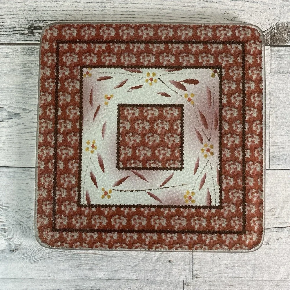 Temptations By Tara Old World Cranberry Glass Trivet Hot Pads Pot Holders 3 PC